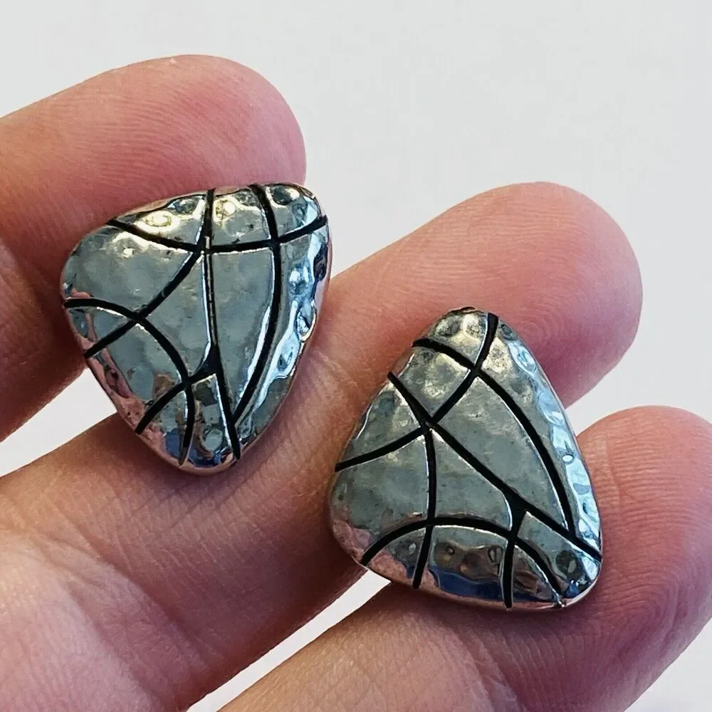 Vintage Mid Century Cufflinks Hickok USA Silvertone Black Brutalist Geometric